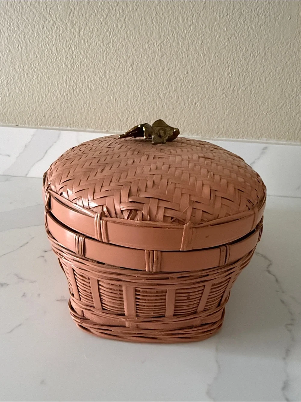 Vintage Painted Basket with Brass Coi Fish Handle Lidded